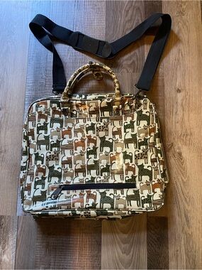 Vinyl Laptop Bag with Cat Pattern - Green/Brown Vintage